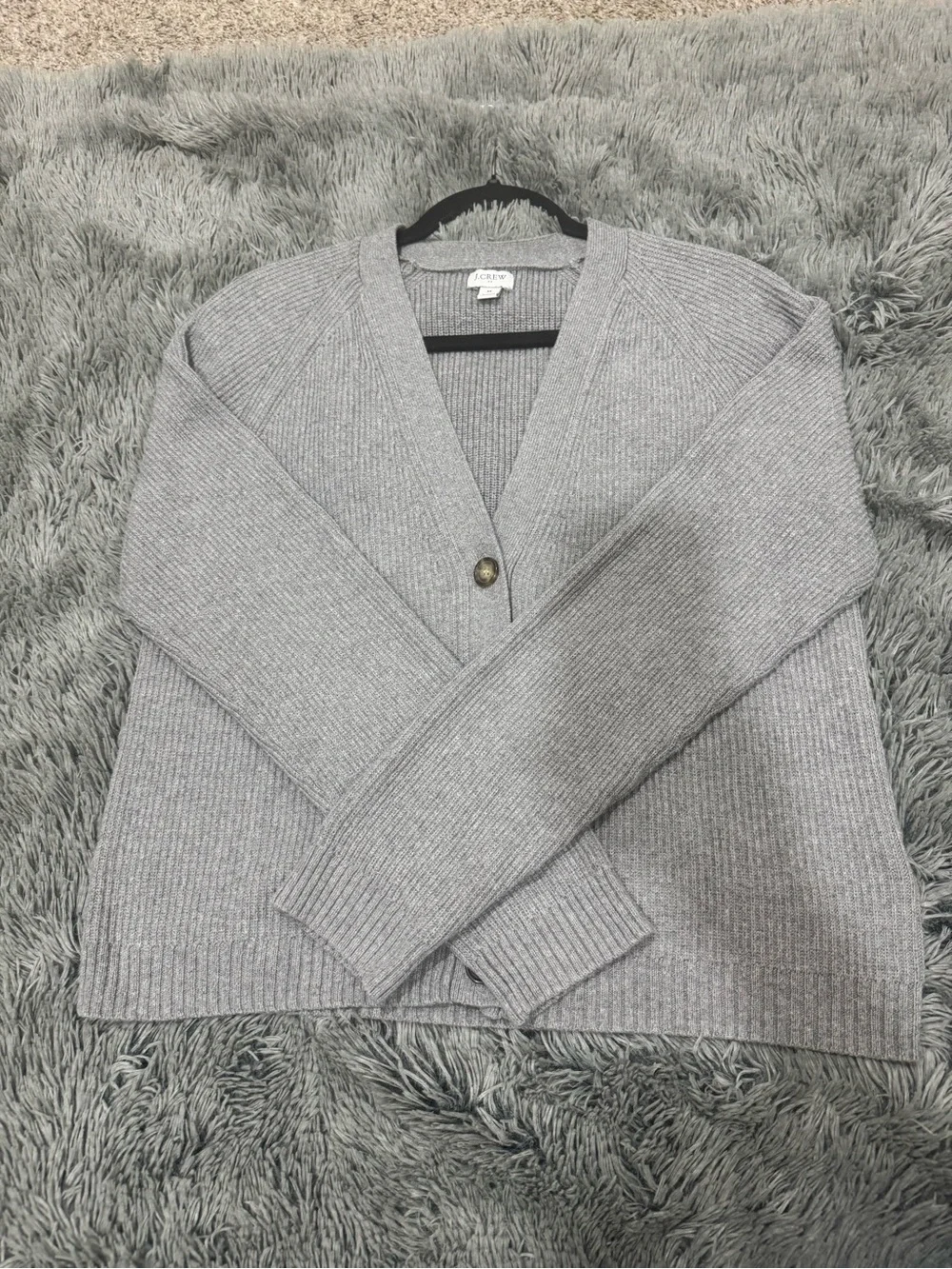 J.Crew Gray Ribbed Cotton Blend V-Neck Cardigan Sweater Size M